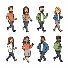 People walking diverse group characters casual style
