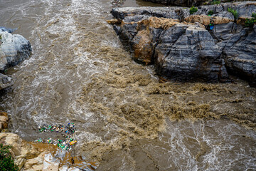 Due to the monsoon, Bagmati river flow has increased in Kathmandu, Nepal