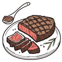 Grilled steak slices with sauce and herb meat food