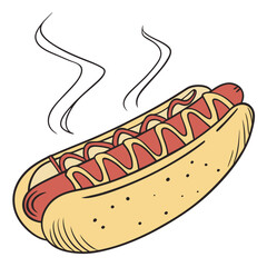 Hotdog with mustard and steam sausage