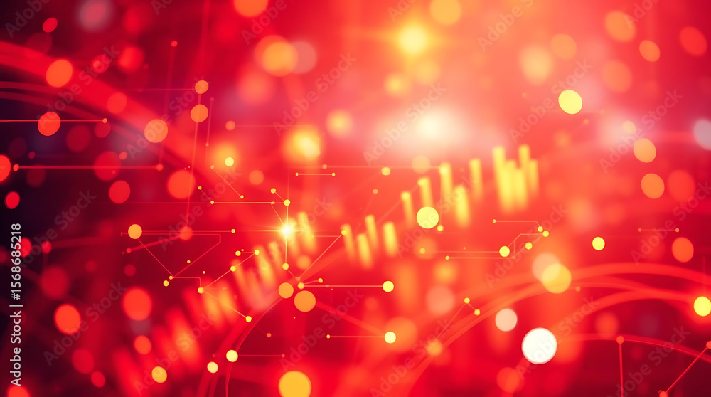 Poster radiant red network nodes and connections create a dynamic tech landscape, perfect for illustrating 