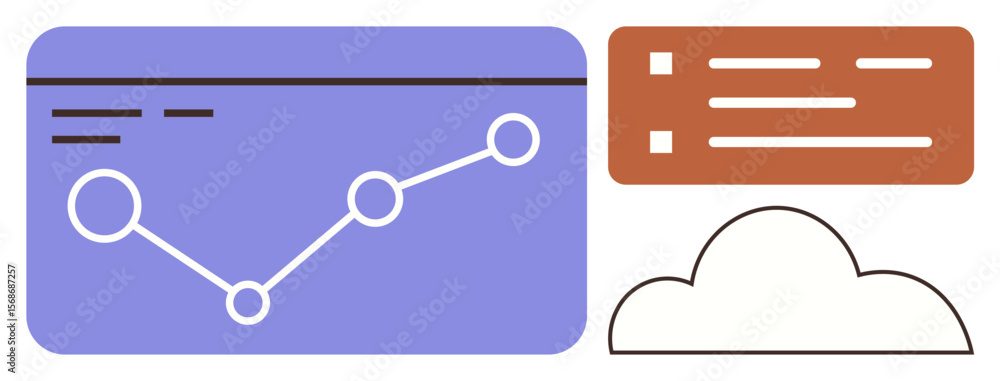 Aufkleber graph with connected dots in chart, checklist for tasks, and cloud motif. ideal for technology, stat