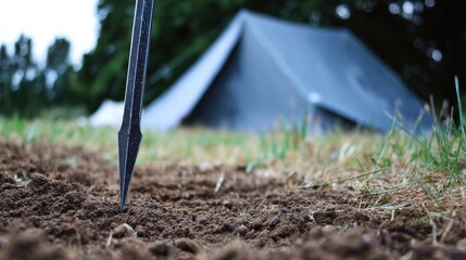 Tent stake in the ground