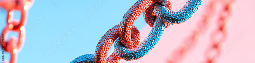 Poster interlinked red and blue textured chain links
