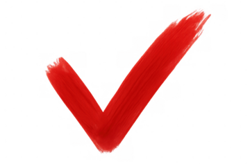 Red brush stroke forming check mark on transparent backdrop, signaling successful validation and positive confirmation