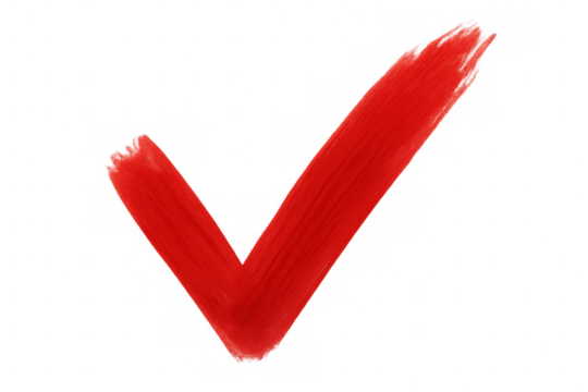 Red brush stroke forming check mark on transparent backdrop, signaling successful validation and positive confirmation