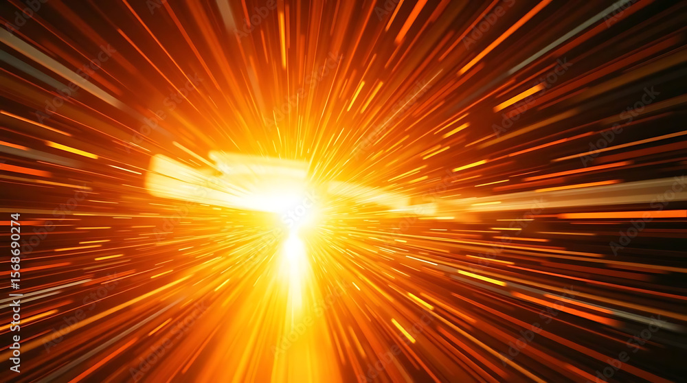 Poster an abstract explosion of bright yellow and orange light streaks radiates outwards from a central poi