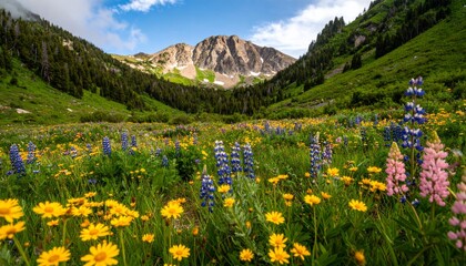 Naklejka premium Colorful Wildflowers in High Mountain Valley