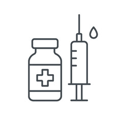 A minimalist design featuring a vaccine vial and syringe, perfect for healthcare themes, medical icons, or pharmaceutical presentations.