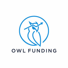 Minimalist Outline Owl Funding Growth Arrow Line Art Logo Design