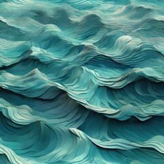 Fototapeta premium Turquoise layered waves Paper art texture