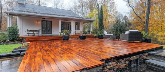 Modern Wooden Deck with Fall Foliage