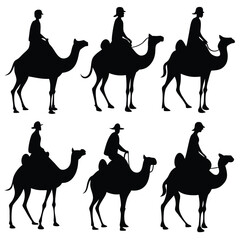 Camel Rider Silhouettes A Collection of Six Unique Poses