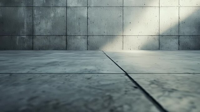 Minimalist Gray Concrete Wall and Floor with Linear Details and Dramatic Lighting