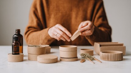 Woman crafting with recycled containers