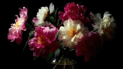 Vibrant peonies in vase