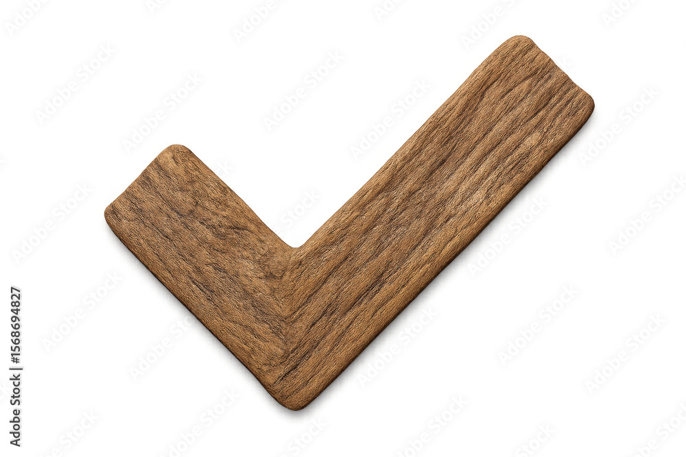 Poster wooden checkmark highlighting task completion, signaling positive validation with clean minimalist d