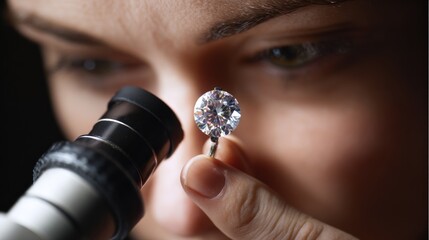 Woman examining a diamond