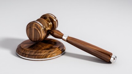 Wooden gavel on a light gray background