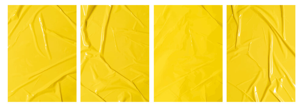 Set of vector yellow sticky note papers A4 size and wrinkles, Copy space stickers or patches for preview tags labels design