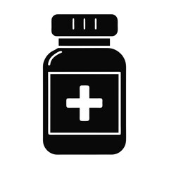 Simple black and white medical icon of a prescription bottle