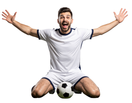  Ecstatic Soccer Player Sliding on Knee with Arms Outstretched, isolated on transparent background