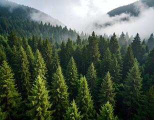 mountain forest in the morning