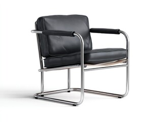 Modern Black Leather and Chrome Chair