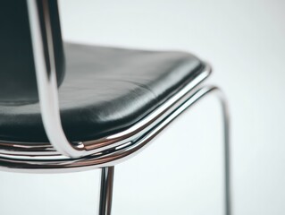 Modern Black Leather and Chrome Chair Detail