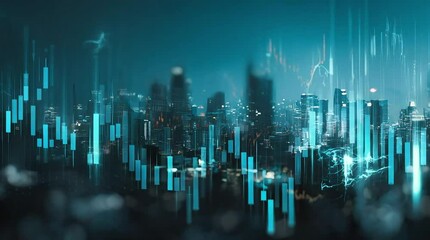 Financial analysis over city skyline background for stock market data - Powered by Adobe