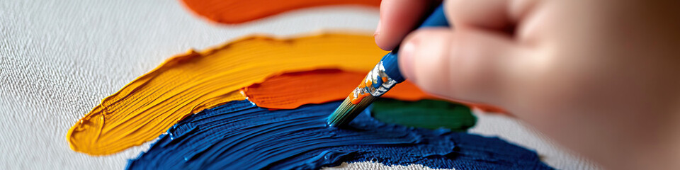 Obraz premium Hand Painting Rainbow Arc with Paintbrush on Canvas