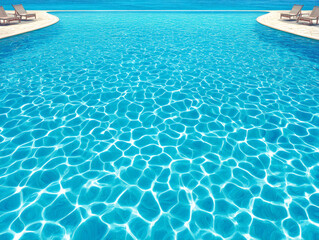 Obraz premium 青く輝くリゾートプールの美しい水面模様とサマーベッド