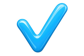 Polished blue checkmark indicating successful verification, gleaming with smooth surface on clean transparent backdrop