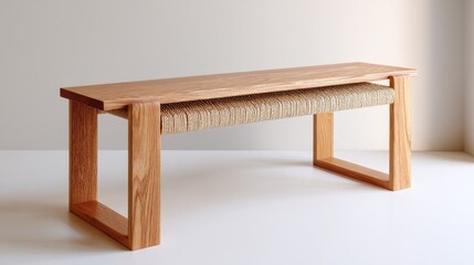 Stylish Oak Bench with Woven Seat