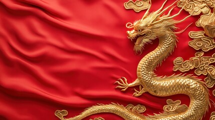 Gold dragon on crimson fabric