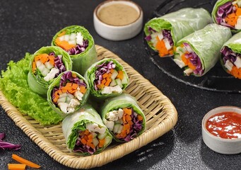 Vietnam Spring Roll. Vietnamese spring rolls, summer spring rolls, or salad spring rolls, a traditional dish in Vietnamese cuisine consisting of pork, shrimp, vegetables, bún, and other ingredients wr