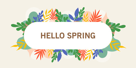 Spring and summer card templates with nature elements. Floral background with a of wild leaves flowers for mothers day, easter, birthday, card, banner, invitation, social media post, poster, design