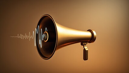 Vintage brass megaphone with sound waves, symbolizing clear communication on a gradient backdrop.