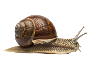 Brown shelled snail with textured body gastropod mollusk