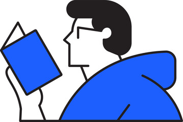 A Male Character Reading Book Flat Vector Illustration