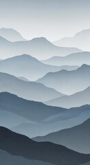 Fototapeta premium Watercolor mountain landscape vertical background with misty layers for serene wall art or web design