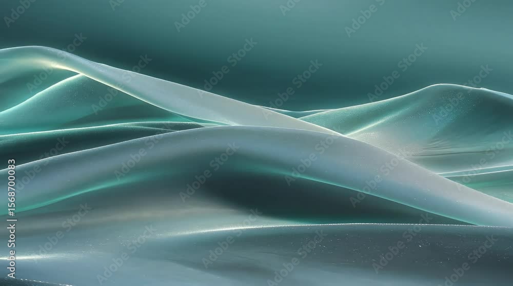 Poster teal abstract waves background shimmering with light and particles