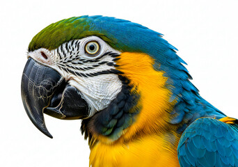 Ultra-Realistic Blue-and-yellow Macaw Portrait Collection on White Background