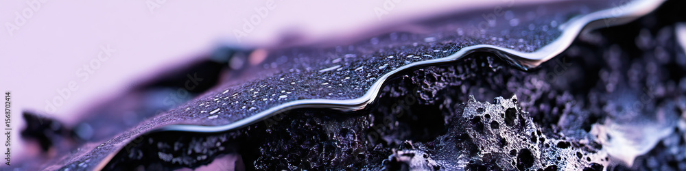 Poster close-up view of textured surface with metallic overlay and water droplets