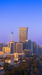 Fototapeta premium UAE, United Arab Emirates, Abu Dhabi downtown panorama and financial center skyline.