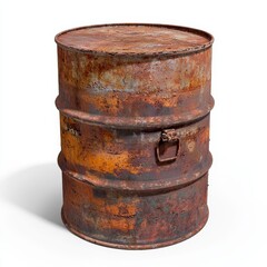 Rusty metal drum, isolated on white background.