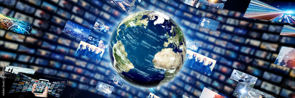 Aufkleber global network and digital contents. wide angle visual for banners or advertisements.