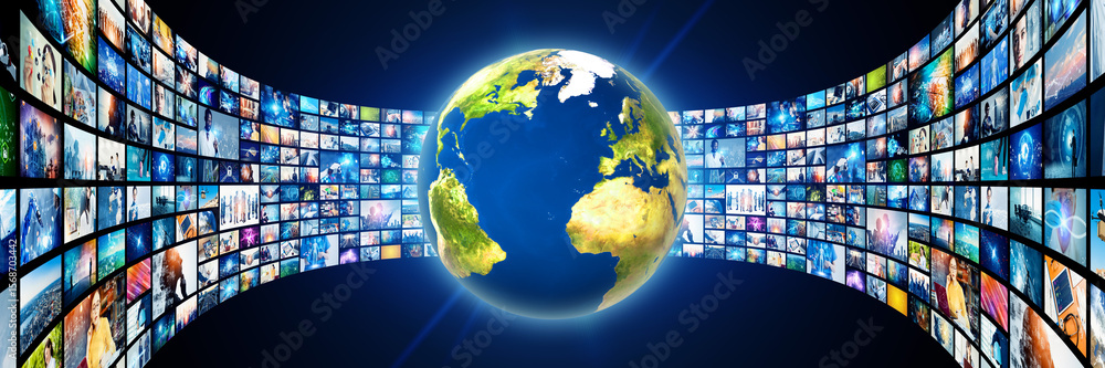 Aufkleber global network and digital contents. wide angle visual for banners or advertisements.
