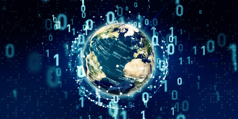 Planet Earth and Digital Technology. Wide angle visual for banners or advertisements.
