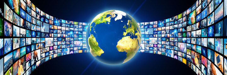 Global Network and Digital Contents. Wide angle visual for banners or advertisements.